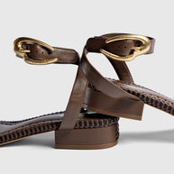 Larroude Verona Flat Sandal In Burnt Umber Leather