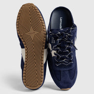 Larroude Stella Mule In Navy Suede And Ivory Leather