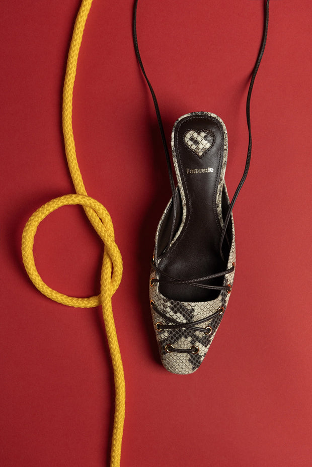 Larroude Amal Lace Up Pump In Neutral Printed Snake