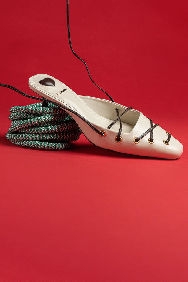 Larroude Amal Lace Up Pump In Ivory Leather