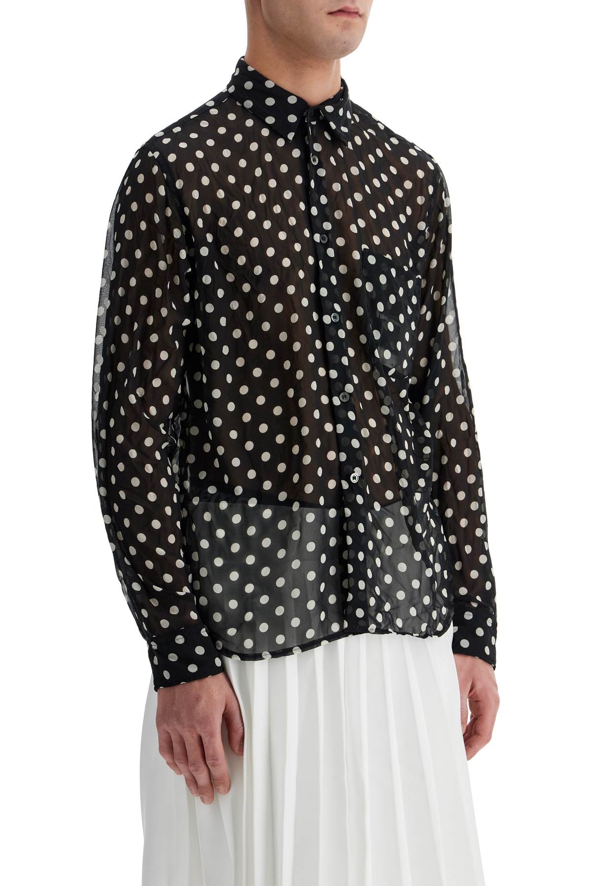 COMME DES GARCONS BLACK Polka Dot Crinkled Georgette Shirt