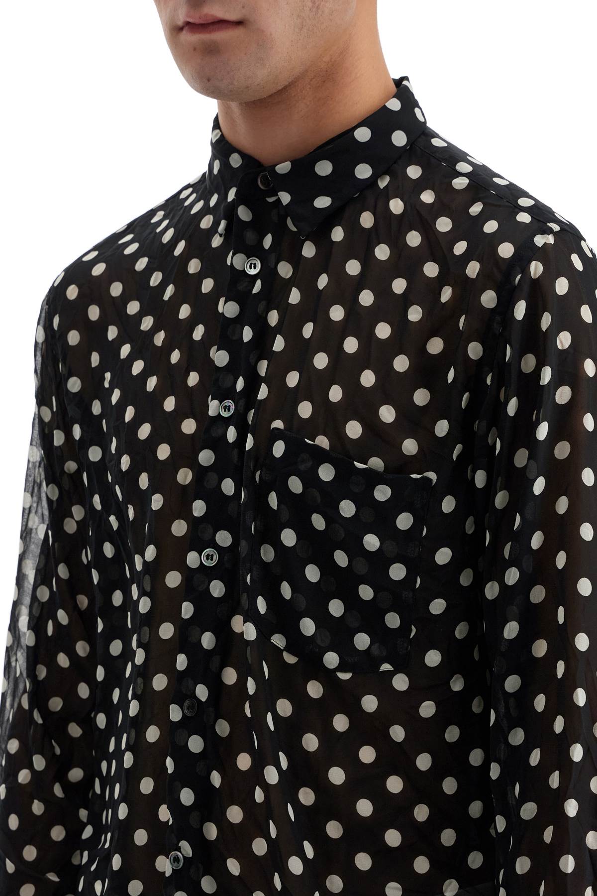 COMME DES GARCONS BLACK Polka Dot Crinkled Georgette Shirt