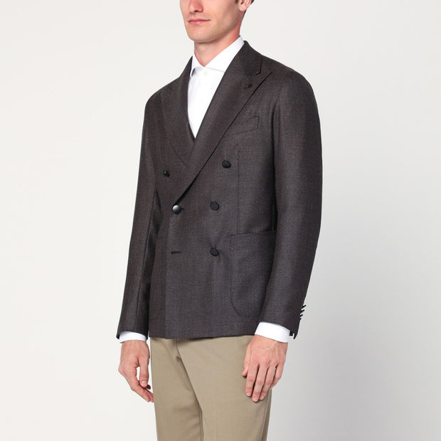 Tagliatore Brown Wool Double-breasted Jacket