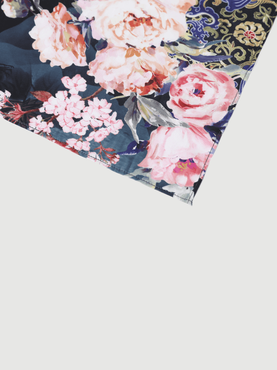 Ulivary Garden Crane Charmeuse Floral Square Scarf