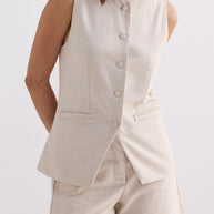 Reistor Cotton Tweed Vest Jacket Set In Cream