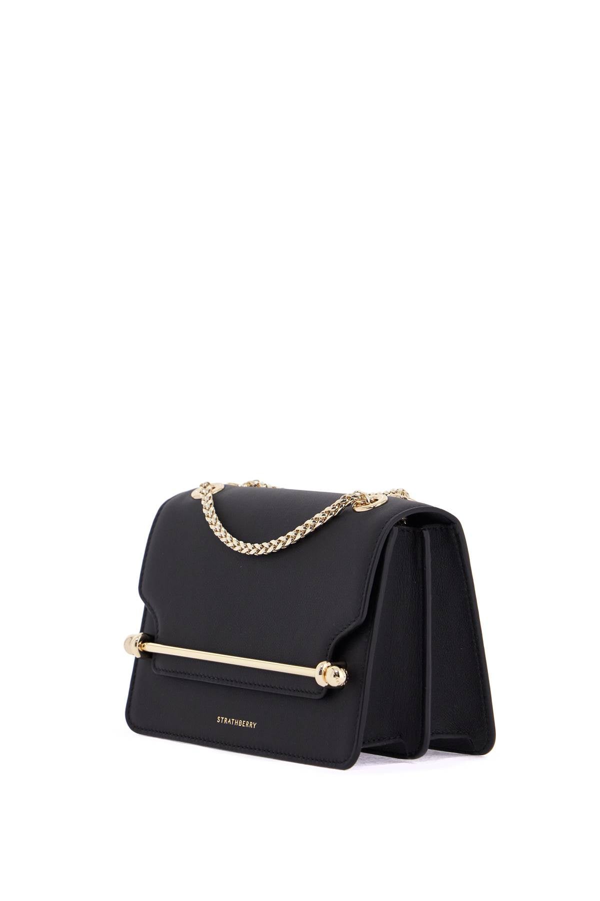 Strathberry Black East/West Mini Calfskin Shoulder Bag With Gold Chain Strap