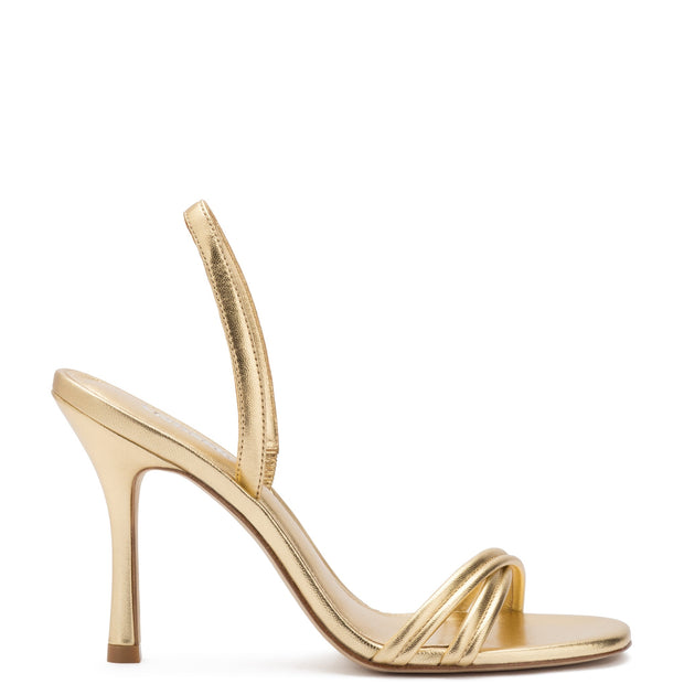 Larroude Annie Sandal In Gold Metallic Leather