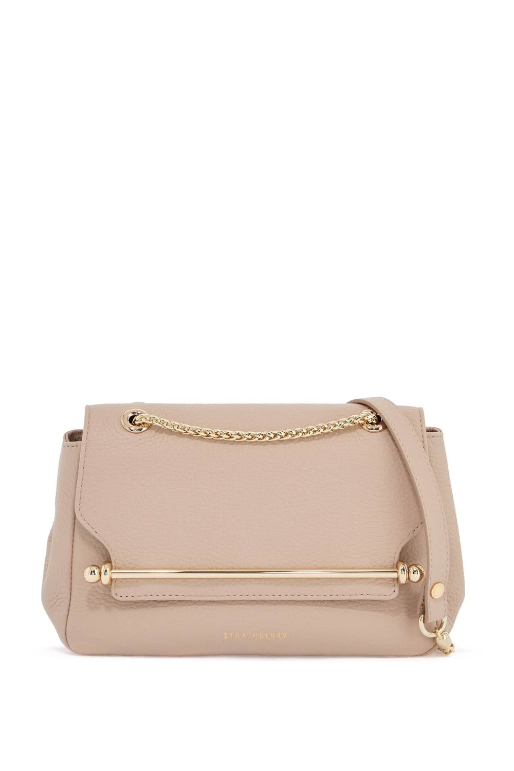 Strathberry East/West Mini Horizontal Bag In Calf Leather In Oat Color With Gold Metal Detail