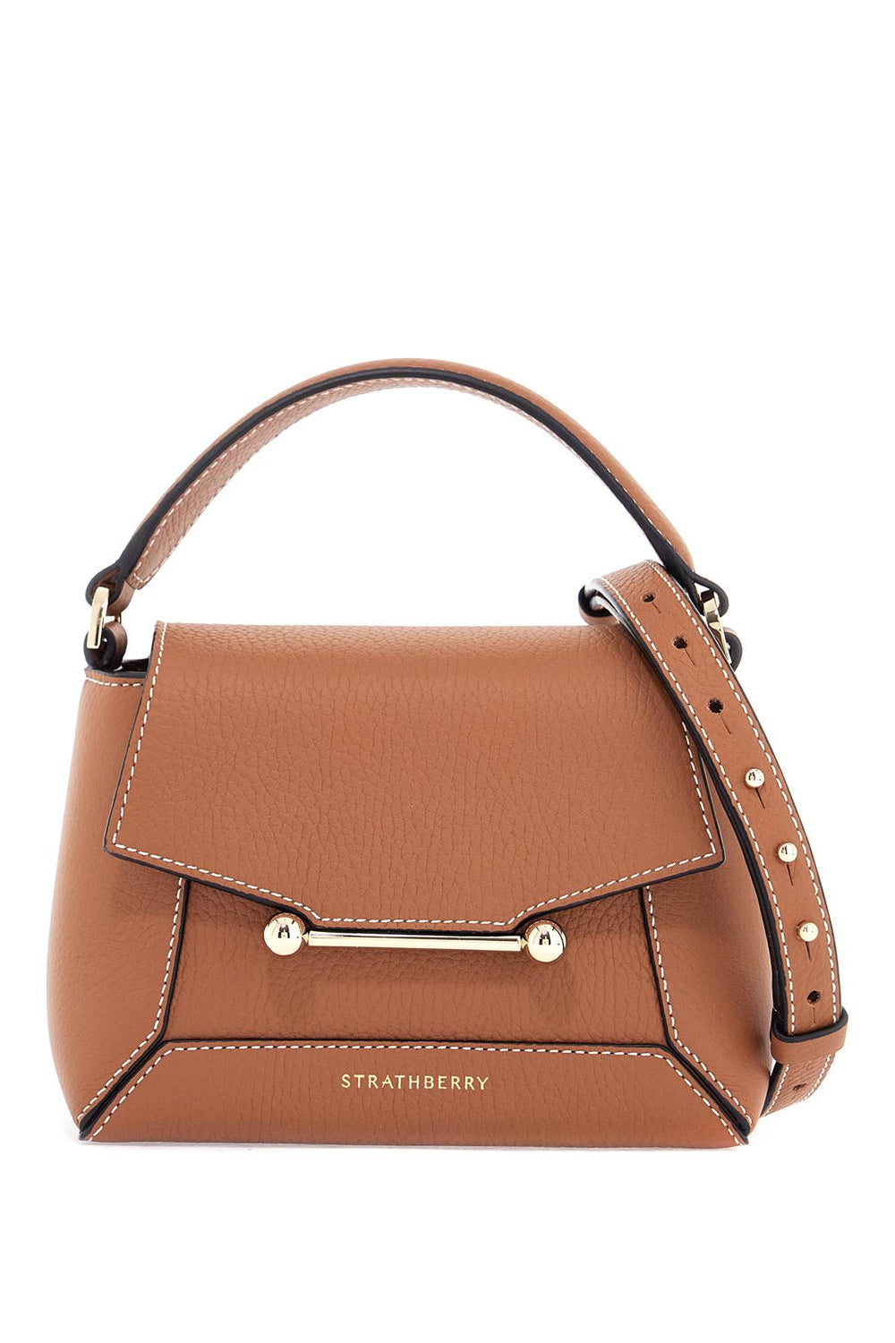 Strathberry Brown Leather Mosaic Nano Crossbody Bag