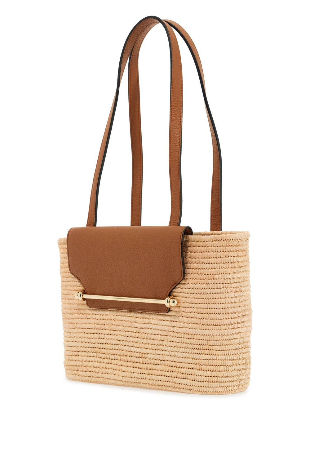 Strathberry Beige Woven Raffia Bag With Leather Trim