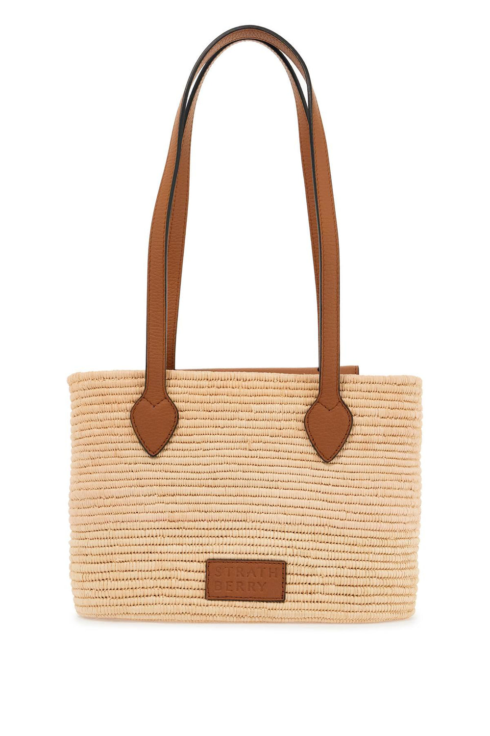 Strathberry Beige Woven Raffia Bag With Leather Trim