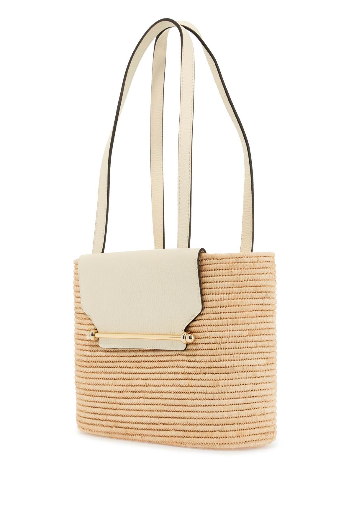 Strathberry Large Vanilla Raffia Basket Bag With Leather Trim