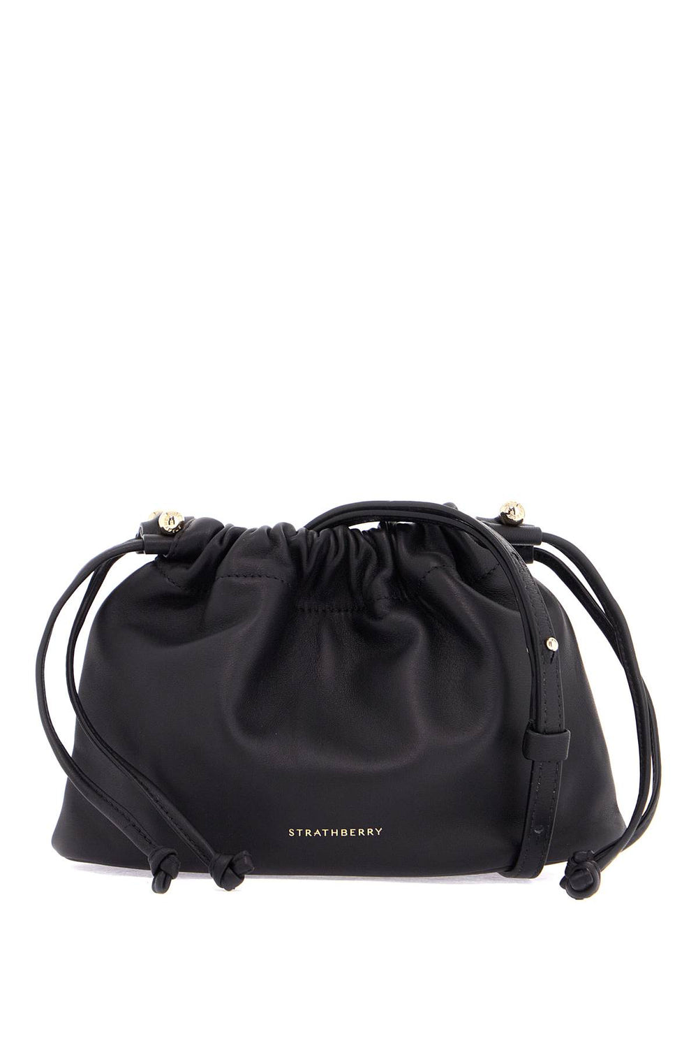 Strathberry Charlotte Black Lambskin Drawstring Bucket Bag