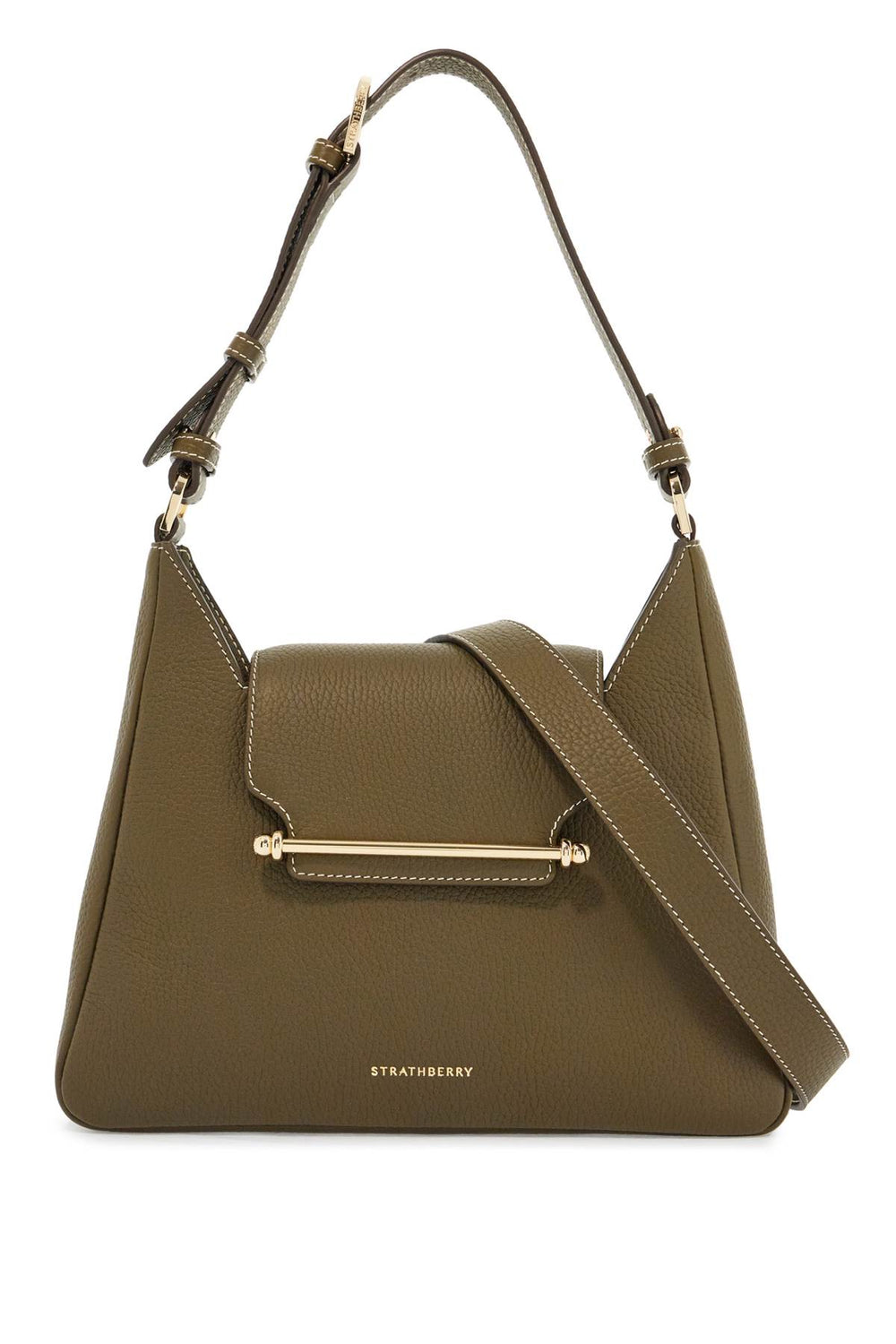 Strathberry Multrees Khaki Leather Hobo Bag With Adjustable Strap