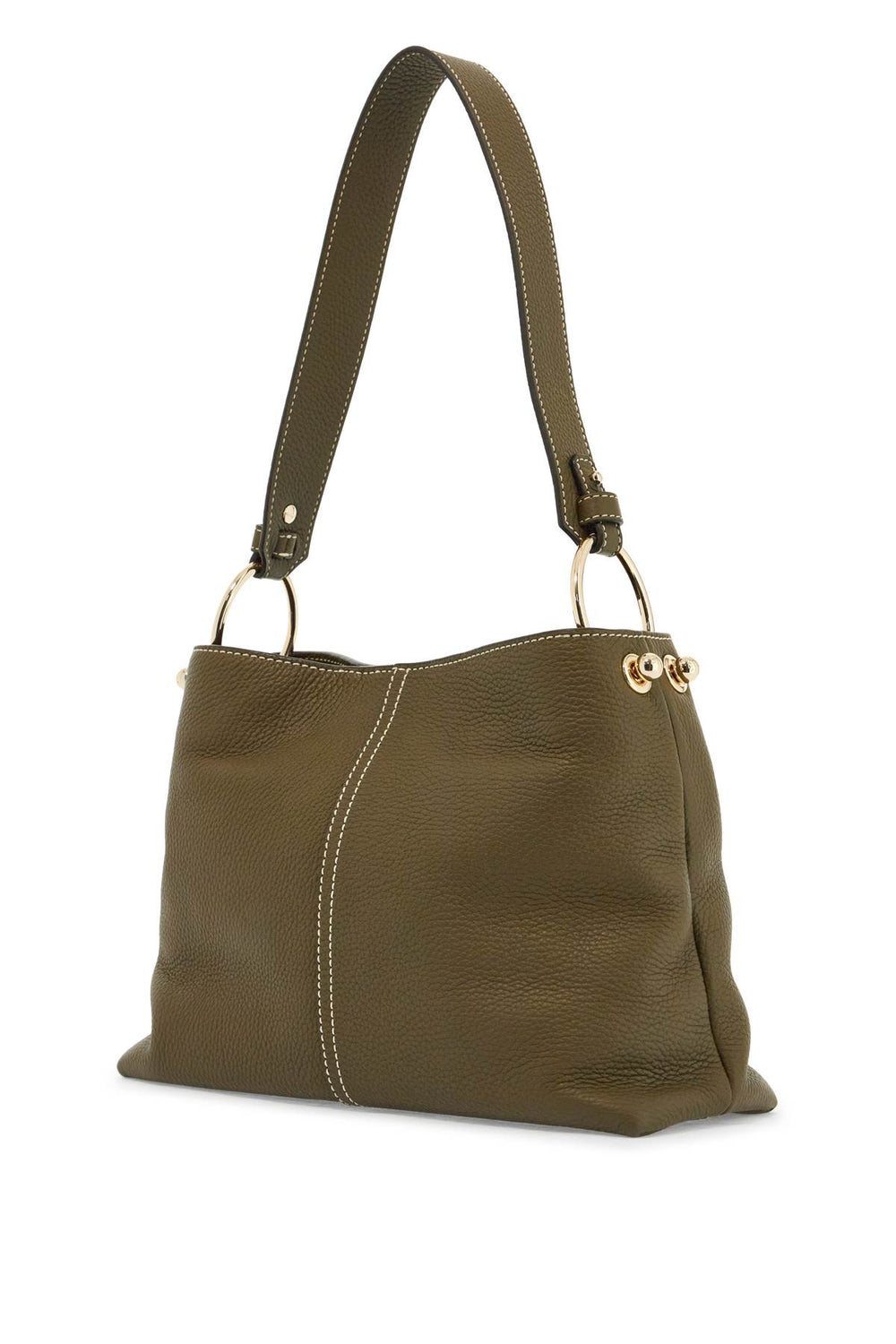 Strathberry Lana Khaki Leather Hobo Bag With Adjustable Strap