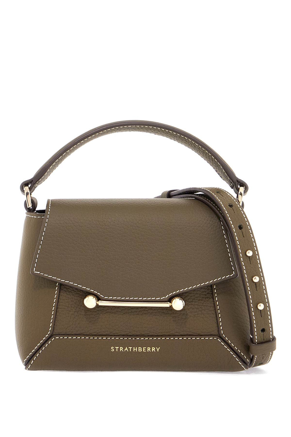 Strathberry Khaki Calfskin Mosaic Nano Crossbody Bag With Adjustable Strap