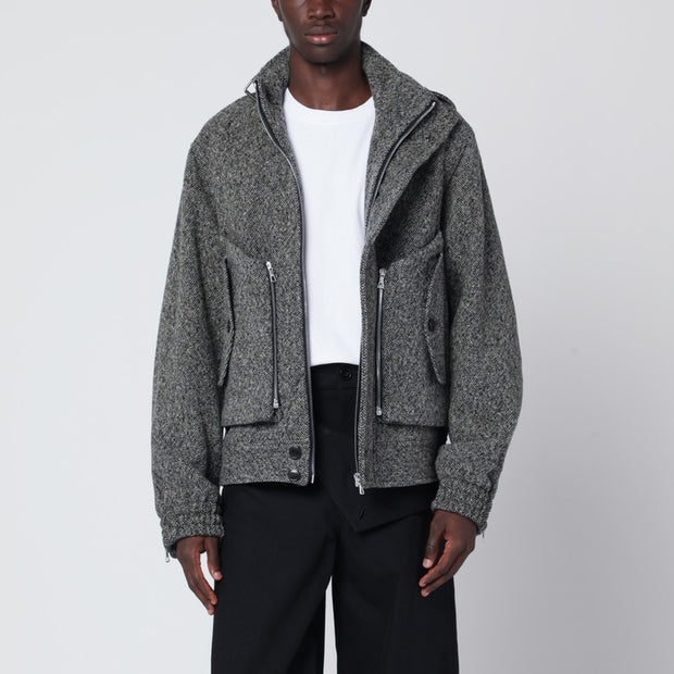Dries Van Noten Grey Patterned Zip-up Wool Jacket
