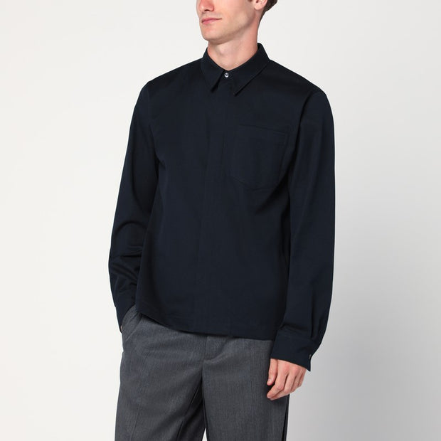 Dries Van Noten Navy Blue Cotton And Wool Shirt