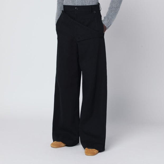Dries Van Noten Wide Black Cotton Trousers