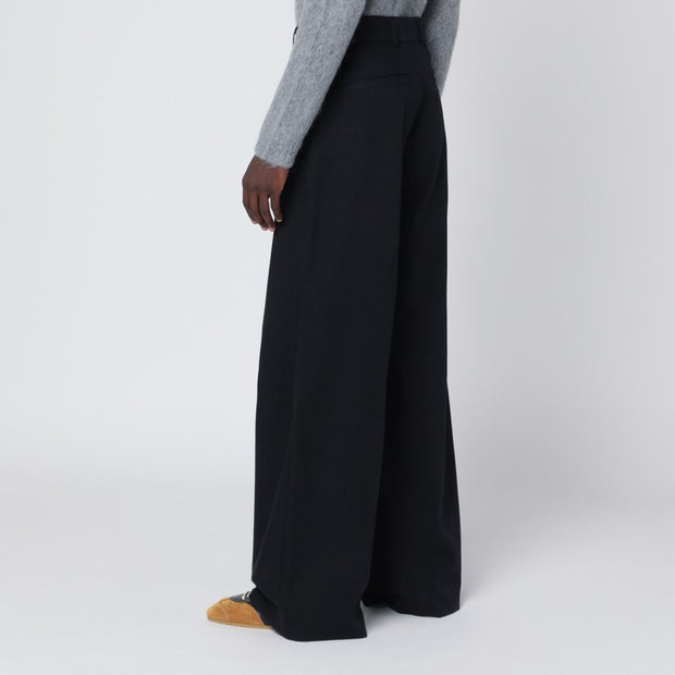 Dries Van Noten Wide Black Cotton Trousers