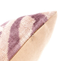 Handmade Ikat Silk Velvet Throw Pillow - 16x24, Lavender And Cream Luxury Cushion With Down Feather Insert