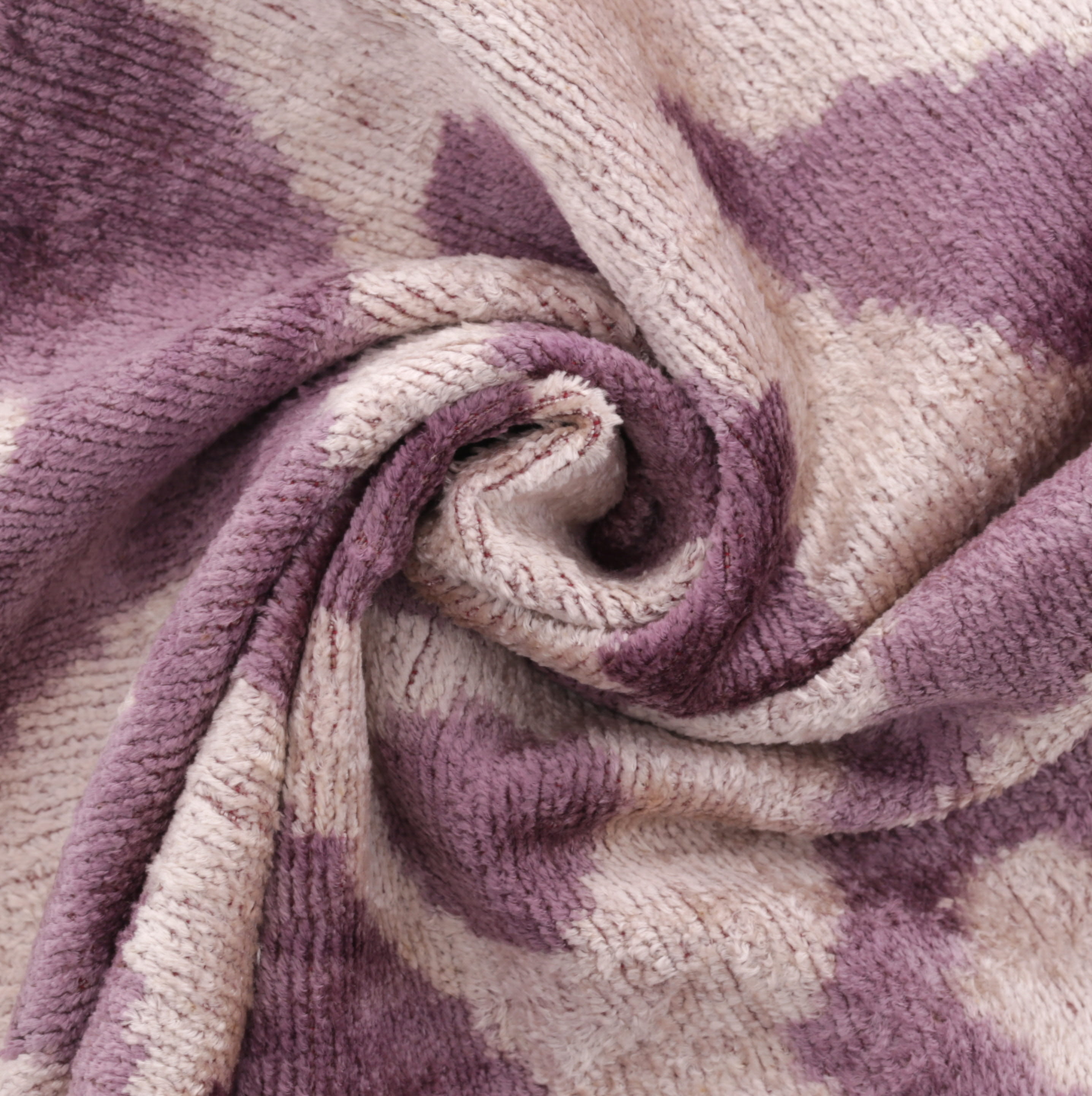 Handmade Ikat Silk Velvet Throw Pillow - 16x24, Lavender And Cream Luxury Cushion With Down Feather Insert
