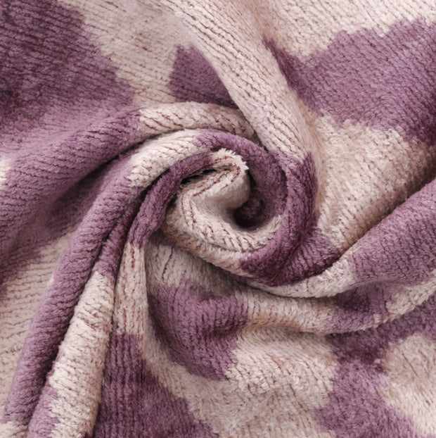 Handmade Ikat Silk Velvet Throw Pillow - 16x24, Lavender And Cream Luxury Cushion With Down Feather Insert