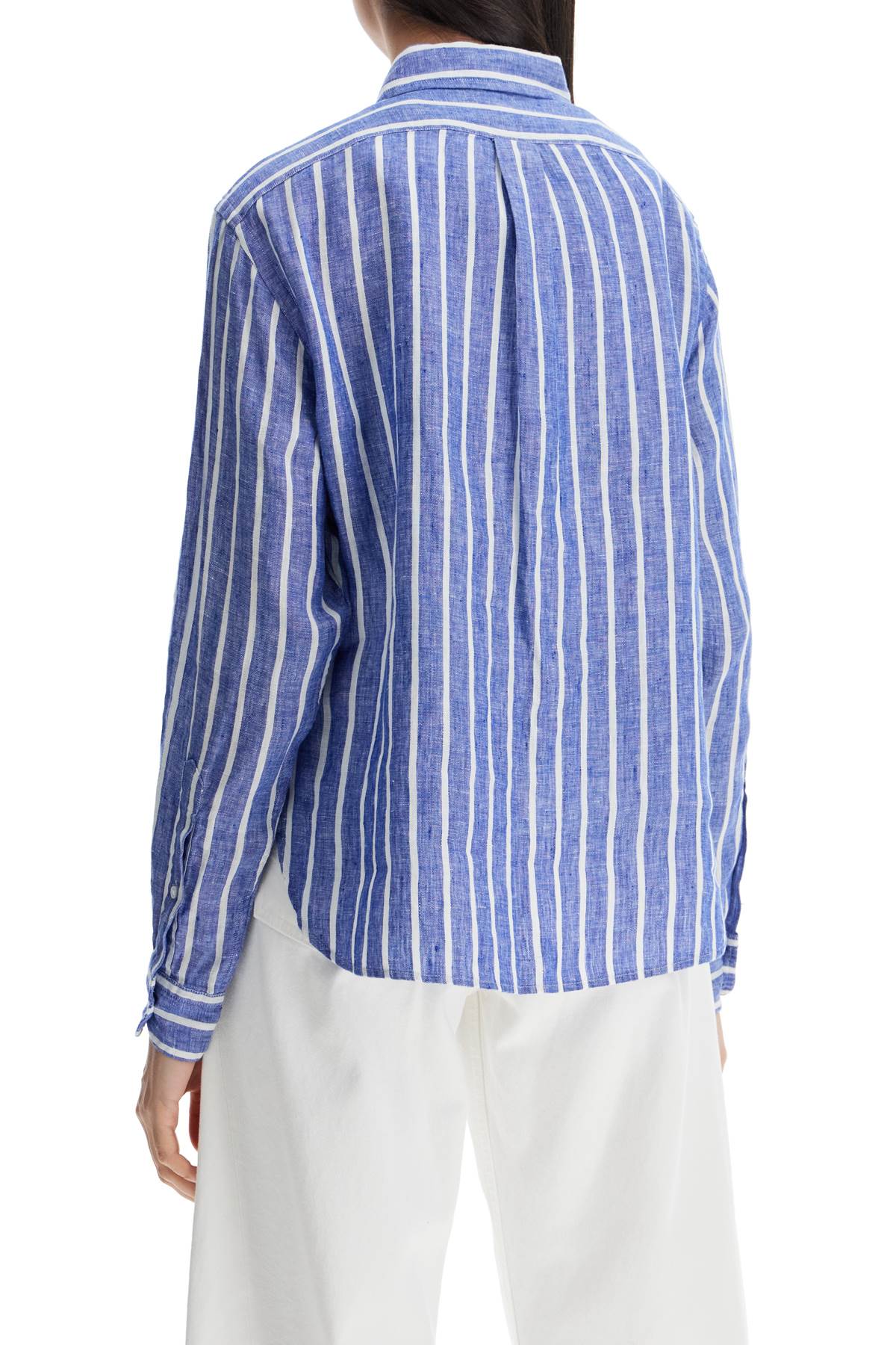 Polo Ralph Lauren Regular-Fit Long-Sleeved Linen Shirt With Blue And White Stripes