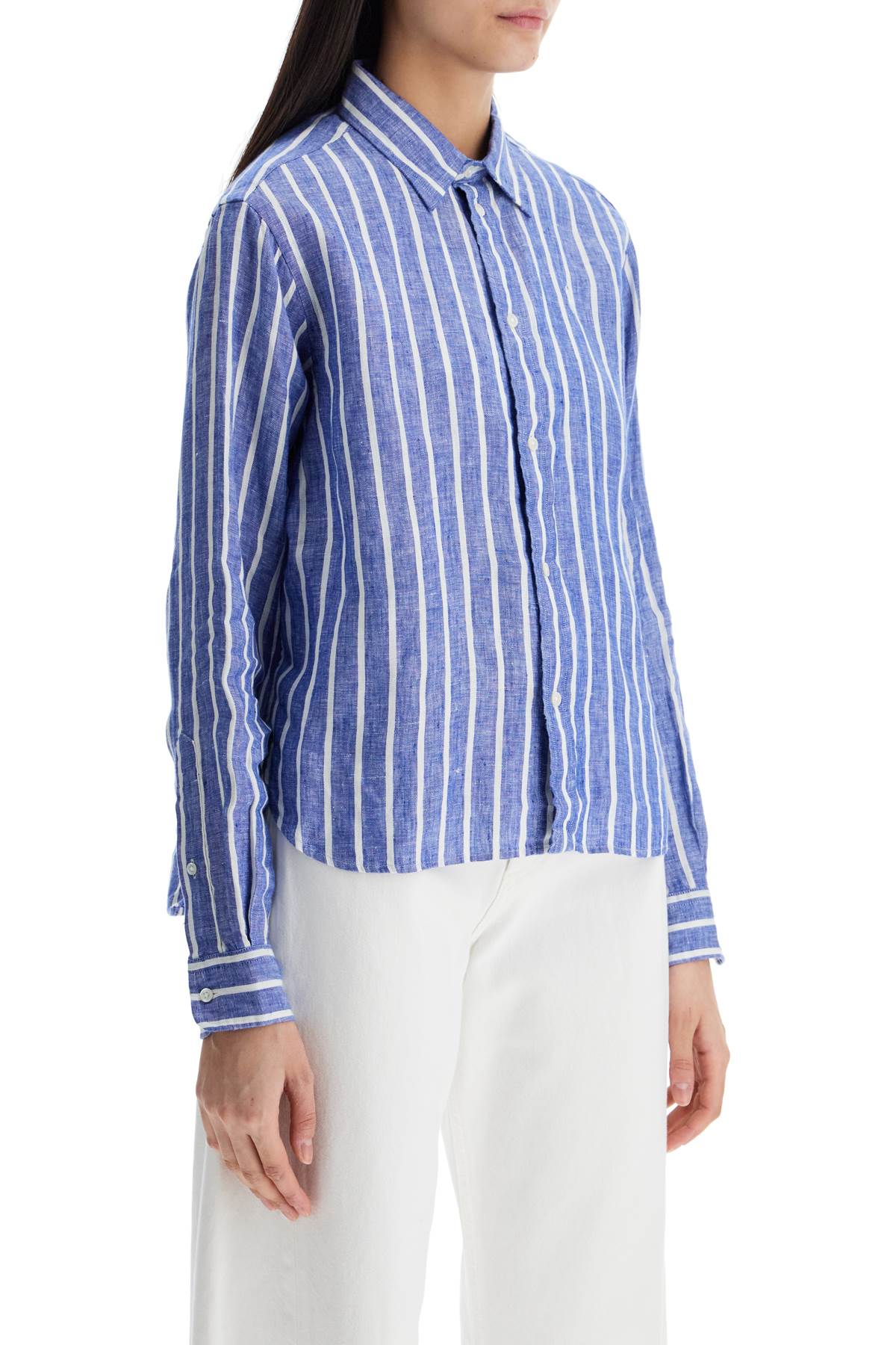 Polo Ralph Lauren Regular-Fit Long-Sleeved Linen Shirt With Blue And White Stripes