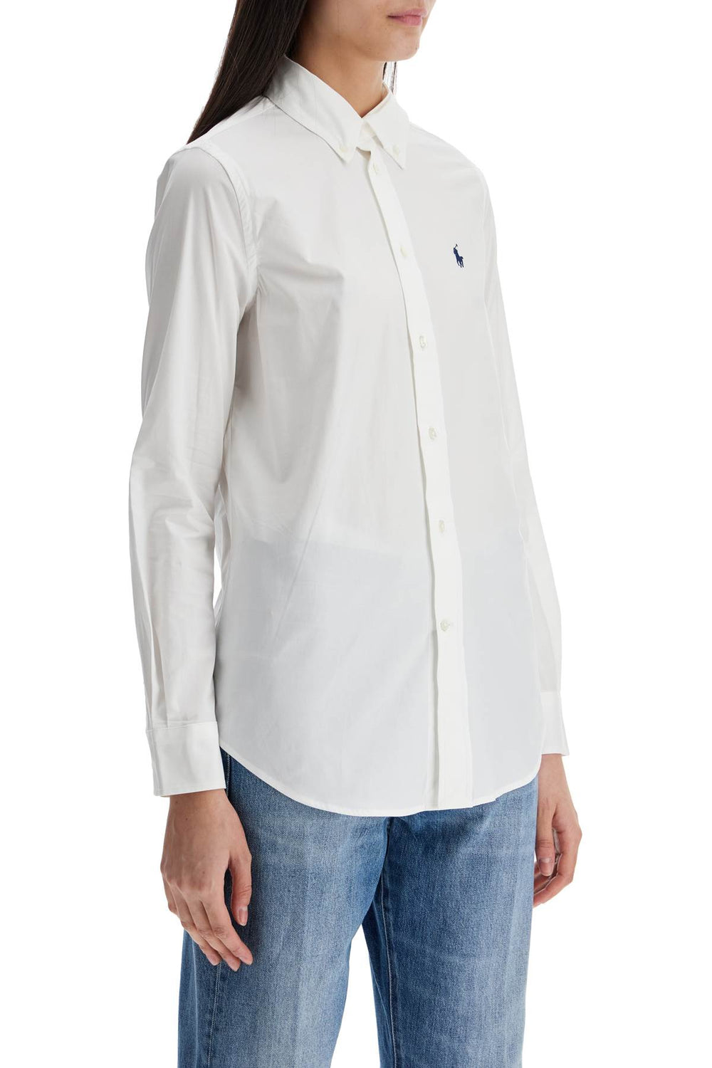 Polo Ralph Lauren White Slim Fit Cotton Shirt For Women With Long Sleeves