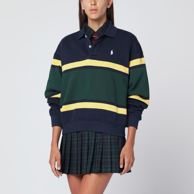 Polo Ralph Lauren Long-sleeved Polo In Blue/yellow/green Stripes