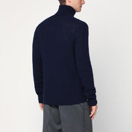 Dries Van Noten Navy Blue Wool Turtleneck Sweater