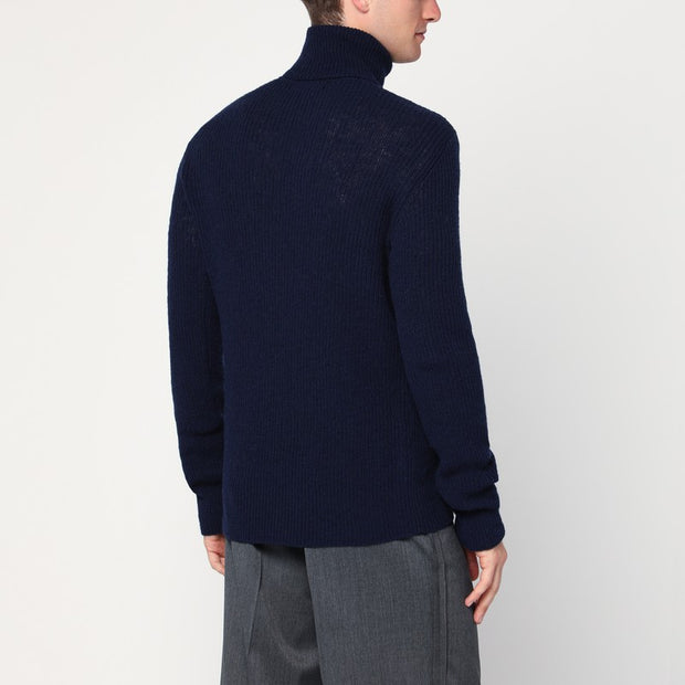 Dries Van Noten Navy Blue Wool Turtleneck Sweater