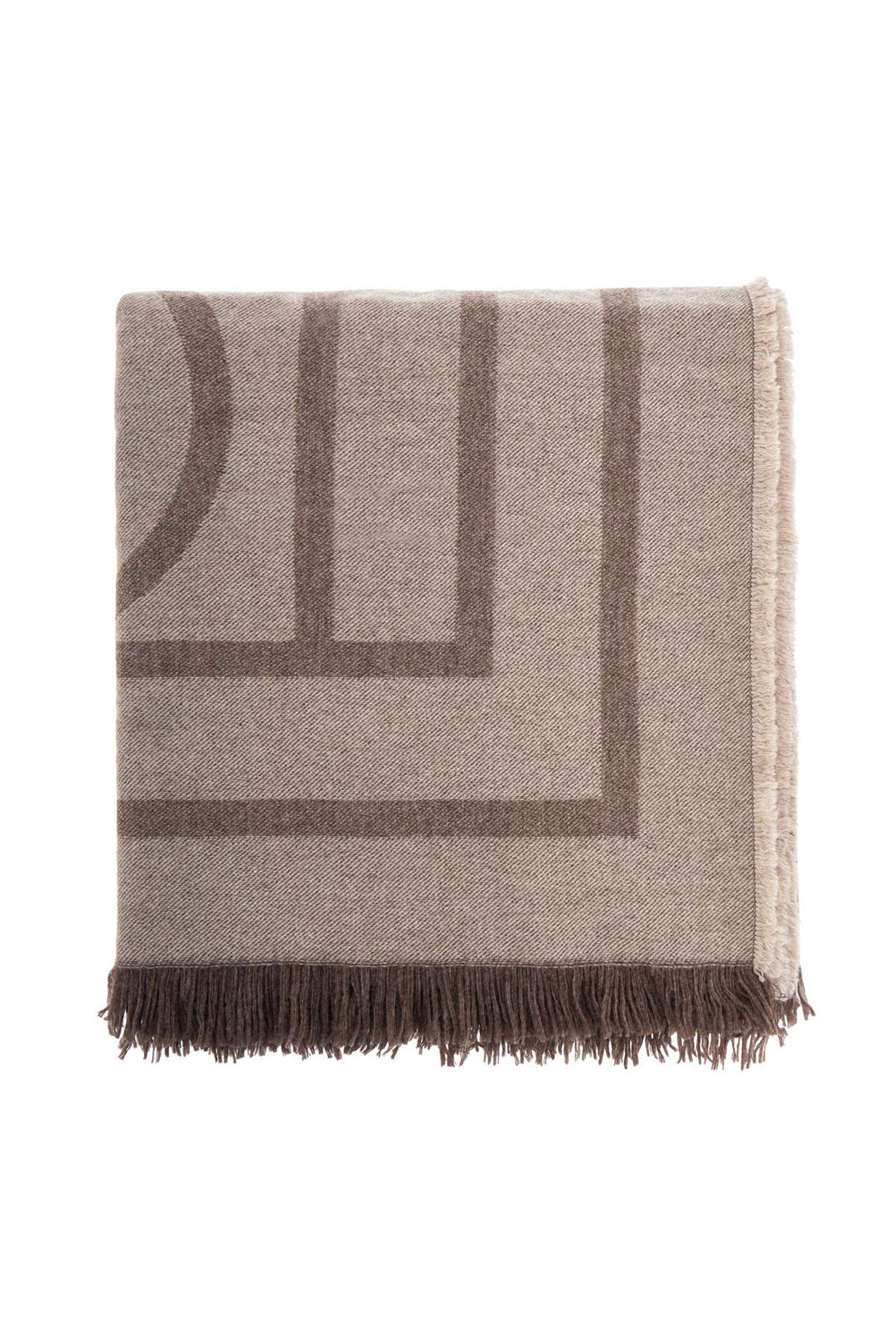 Toteme Tobacco Monogram Wool And Cashmere Scarf With Fringes