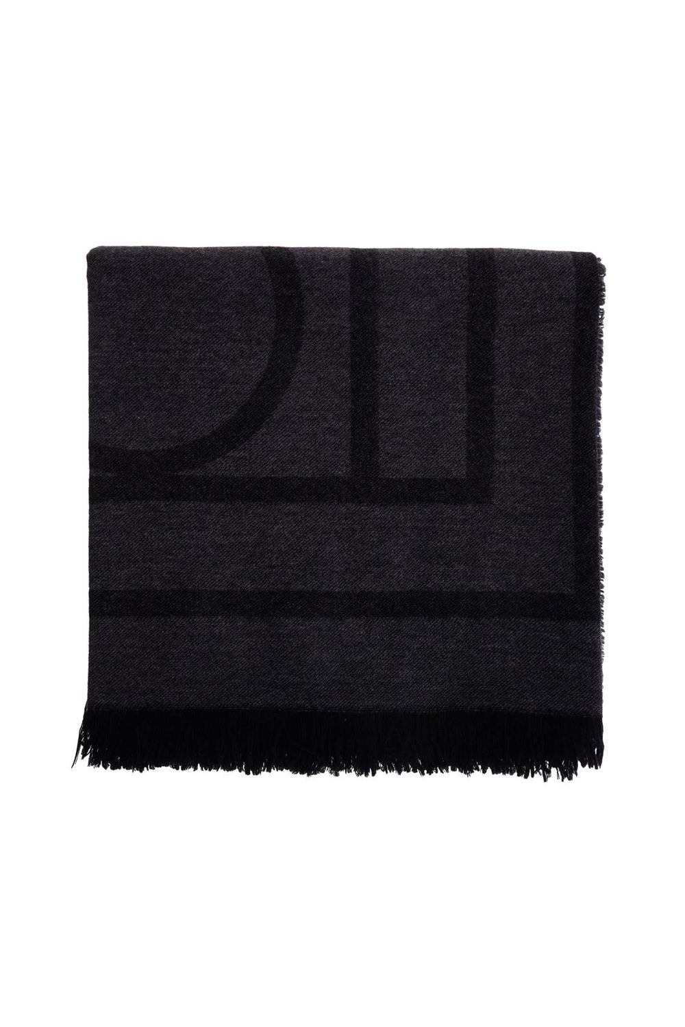 Toteme Dark Grey Wool And Cashmere Monogram Scarf