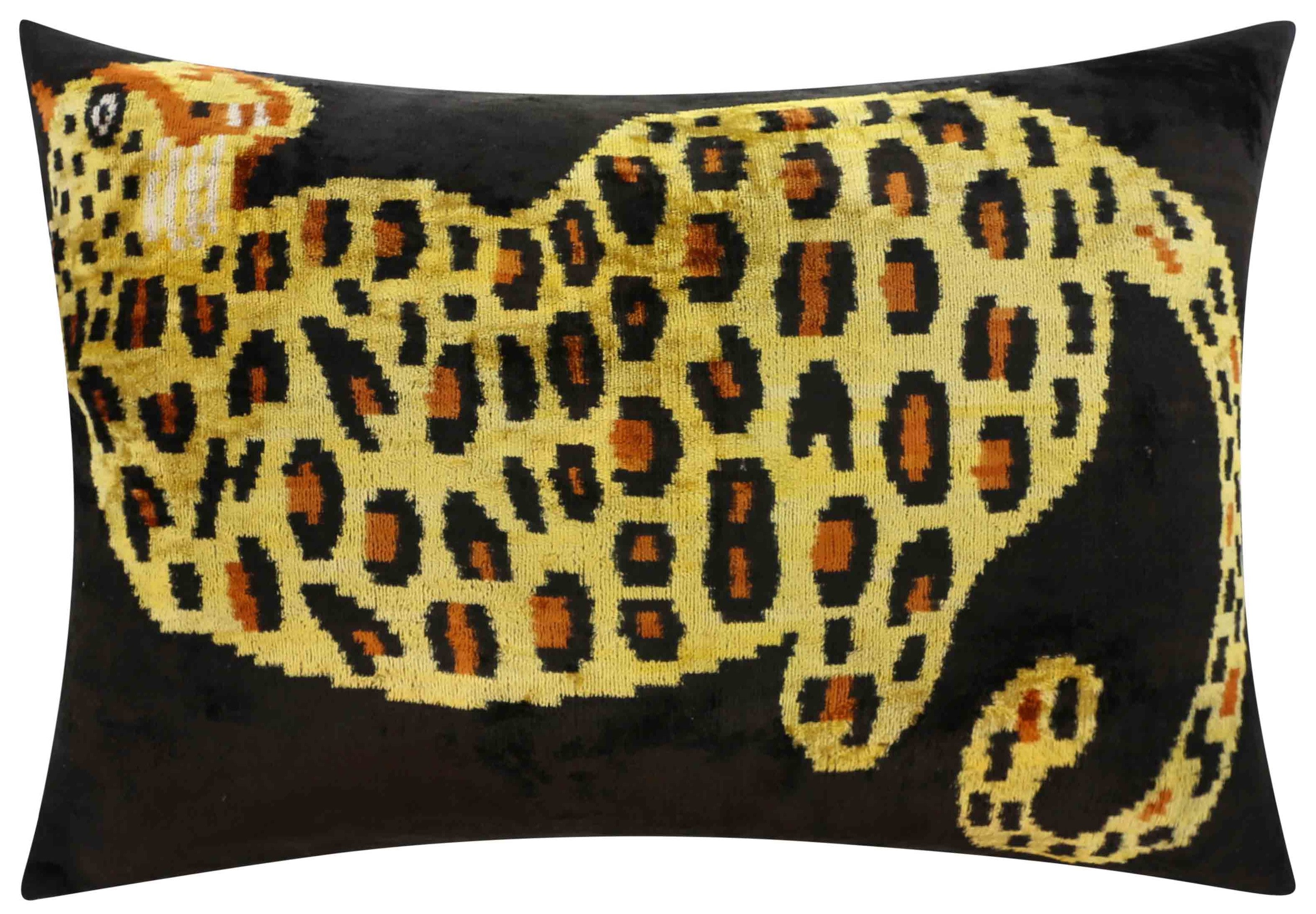 Handmade Silk Velvet Leopard Print Throw Pillow - 16x24, Bold Exotic Design With Down Feather Insert