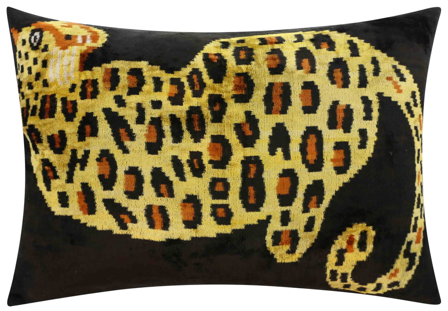 Handmade Silk Velvet Leopard Print Throw Pillow - 16x24, Bold Exotic Design With Down Feather Insert