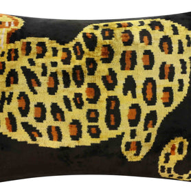 Handmade Silk Velvet Leopard Print Throw Pillow - 16x24, Bold Exotic Design With Down Feather Insert