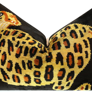 Handmade Silk Velvet Leopard Print Throw Pillow - 16x24, Bold Exotic Design With Down Feather Insert