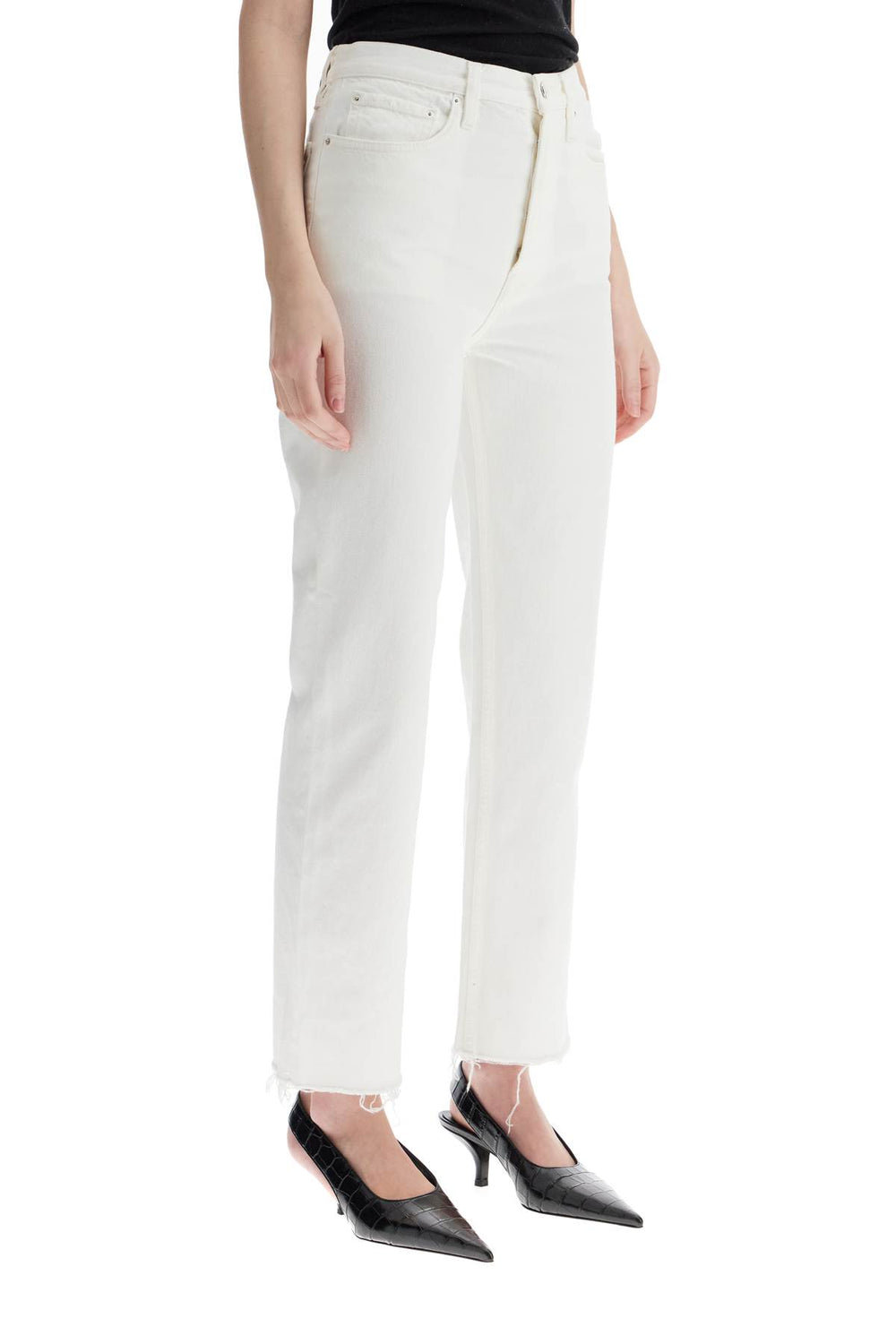 Toteme Off-white Organic Cotton Jeans With Frayed Hem