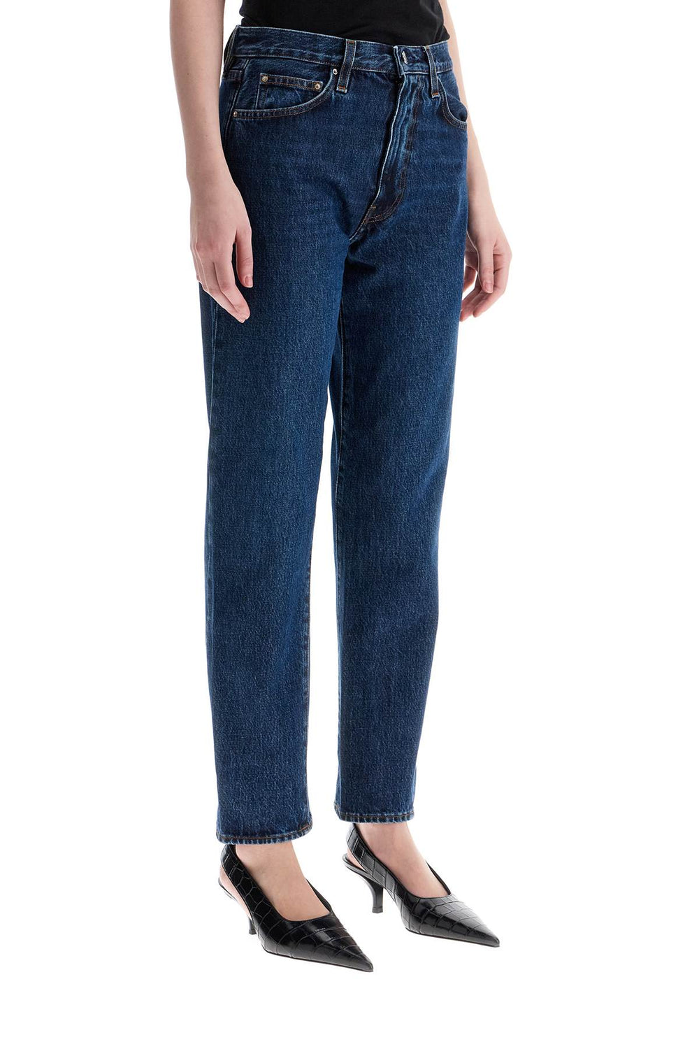 Toteme Dark Blue Organic Cotton Wide Leg Jeans With Twisted Seams