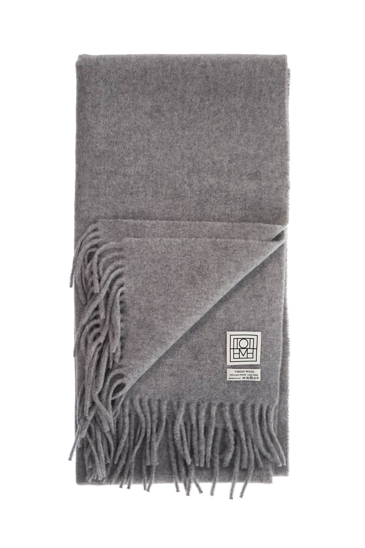 Toteme Light Grey Melange Rws Virgin Wool Scarf With Fringes