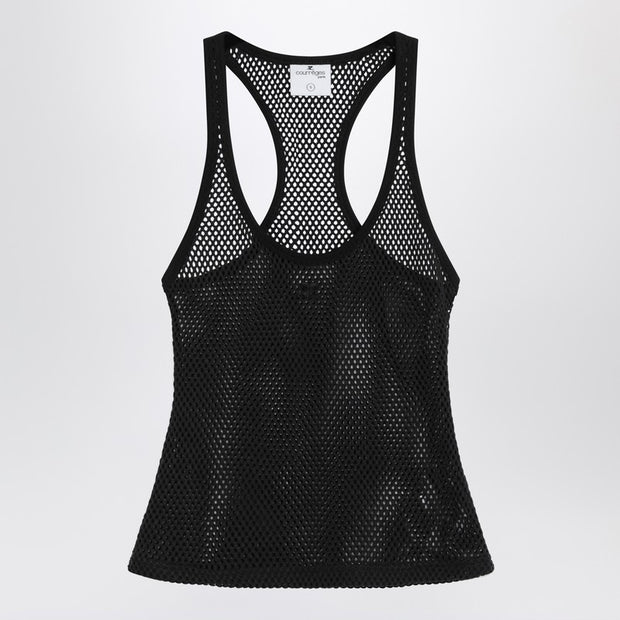 Courreges Courrèges Black Mesh Tank Top In Cotton