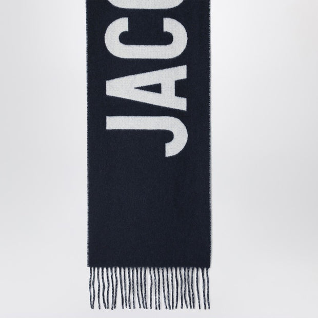 JACQUEMUS Navy Blue Wool Scarf With Logo