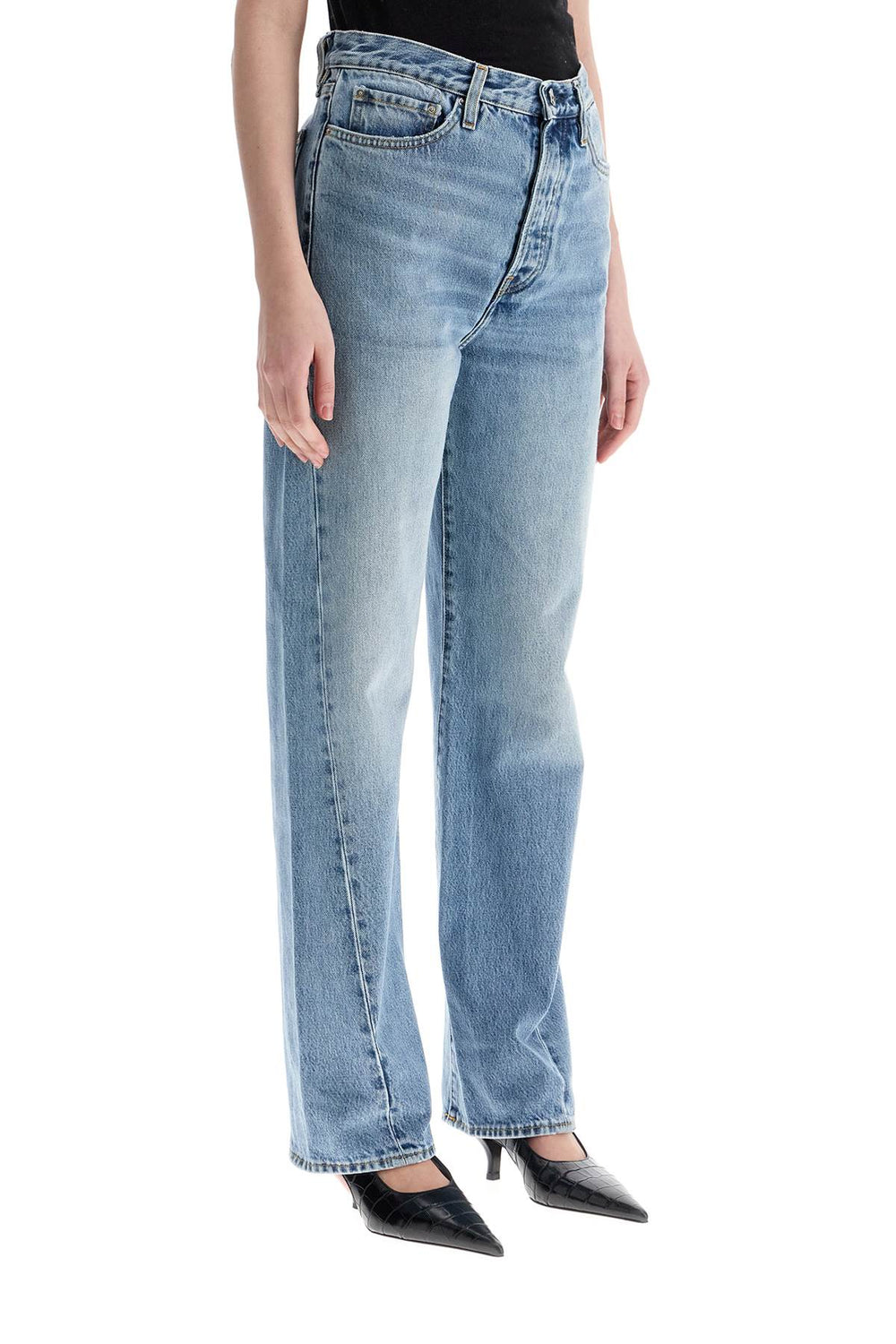 Toteme Wide Leg Organic Cotton Jeans In Worn Blue With Twisted Seams