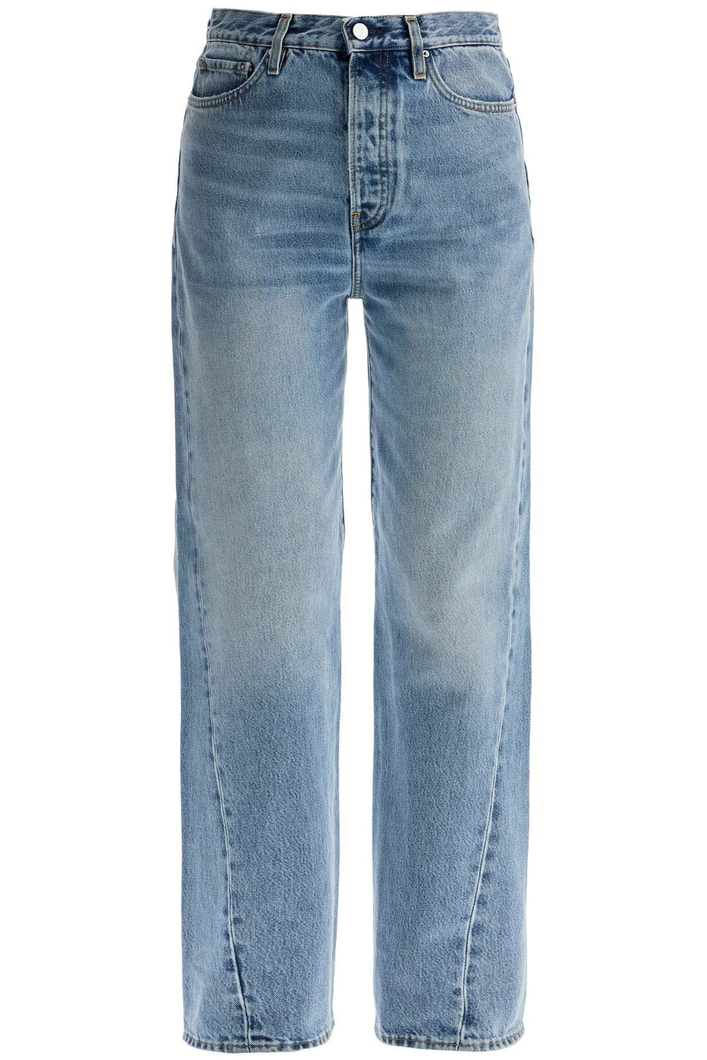 Toteme Wide Leg Organic Cotton Jeans In Worn Blue With Twisted Seams