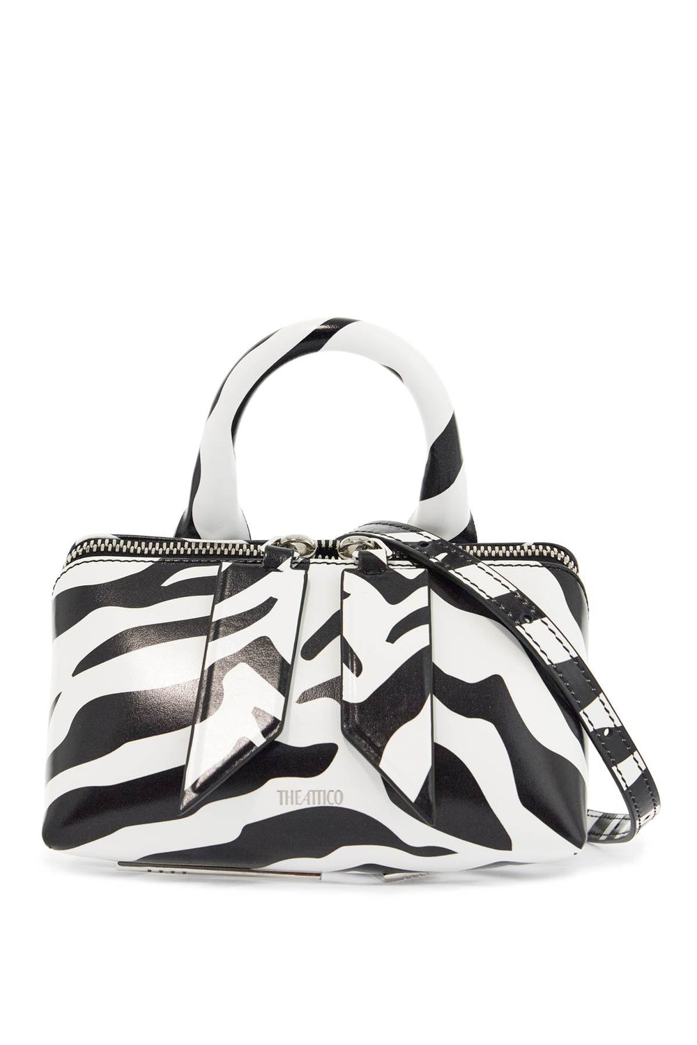 The Attico Mini Bag Friday Black And White Animal Print In Calfskin