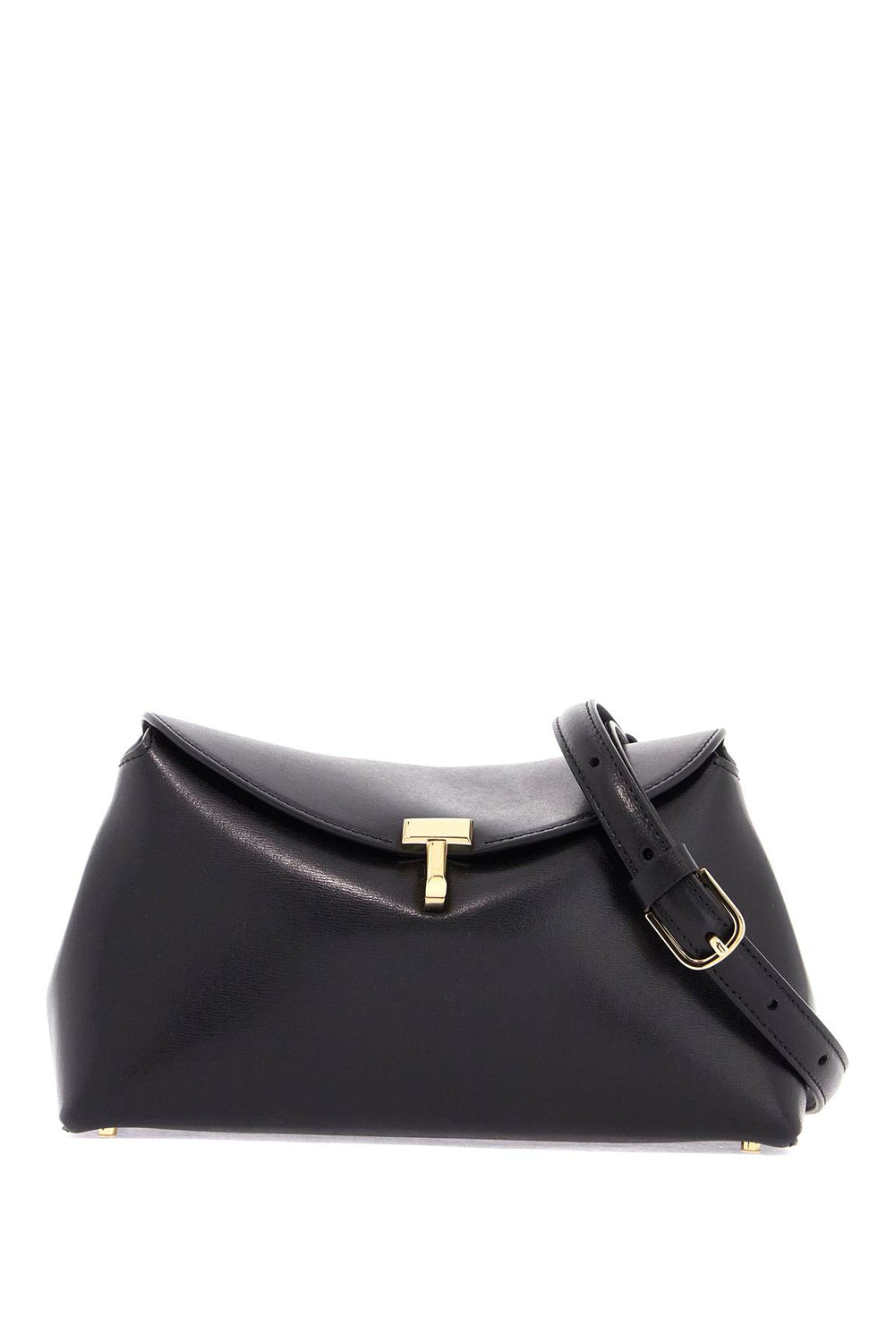 Toteme Black Calf Leather Clutch With T-lock Closure And Adjustable Shoulder Strap