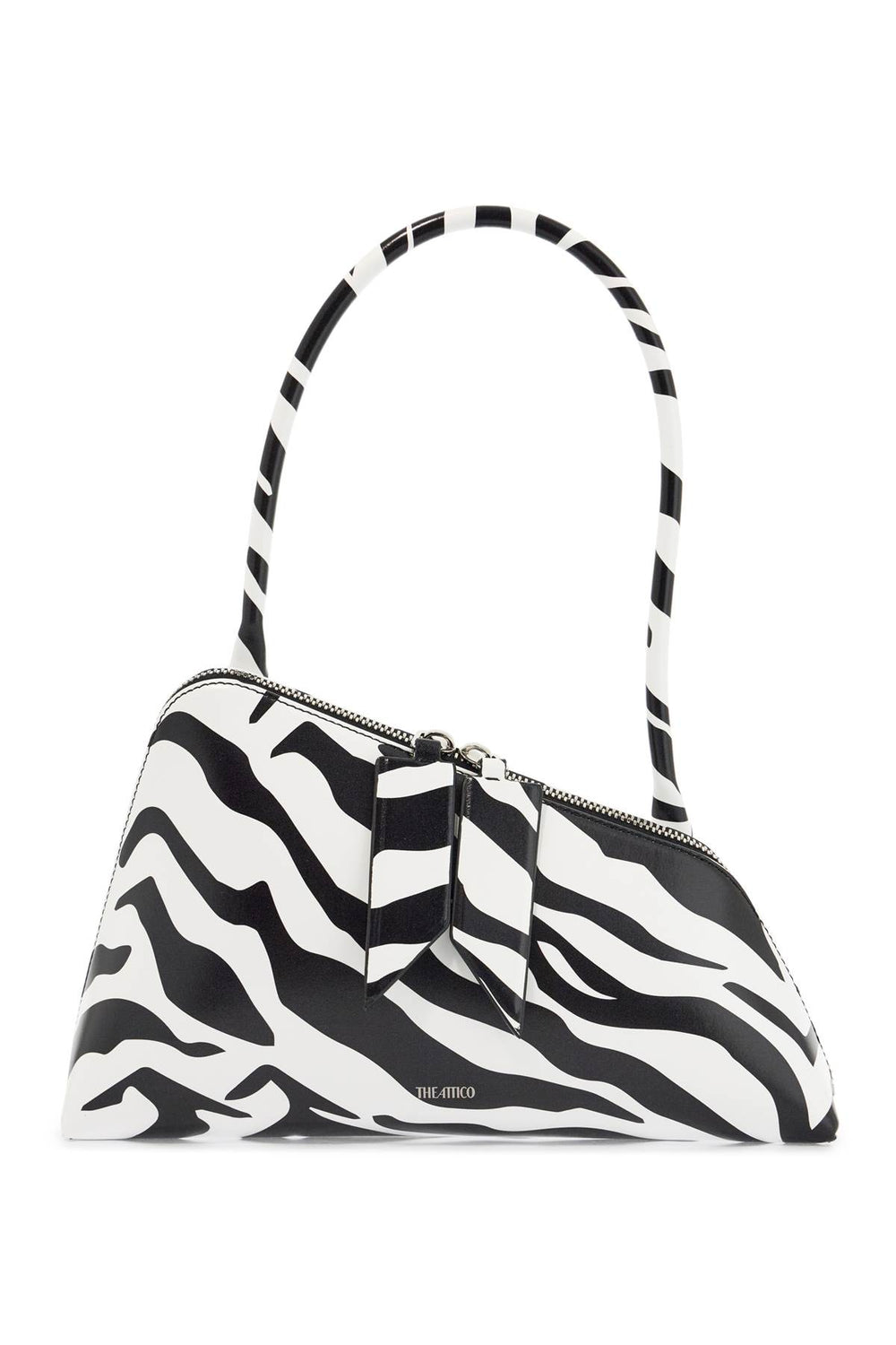 The Attico Borsa White And Black Triangular Animal Print Shoulder Bag