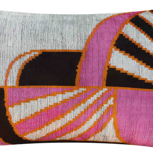 Handmade Geometric Silk Velvet Throw Pillow - 16x24, Pink And Orange Modern Design With Down Feather Insert
